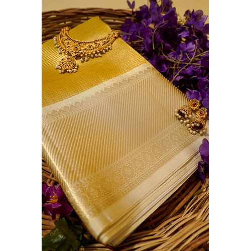 Handwoven Kanjivaram Banarsi Tissue Silk Saree With Gold Zari Work
