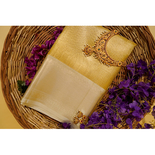 Handwoven Kanjivaram Banarsi Tissue Silk Saree With Gold Zari Work