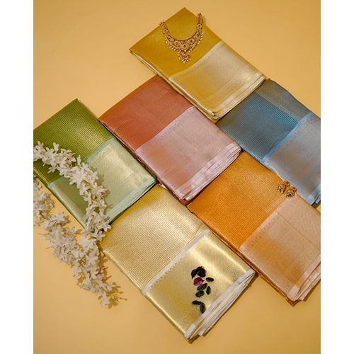 Handwoven Kanjivaram Banarsi Tissue Silk Saree With Gold Zari Work