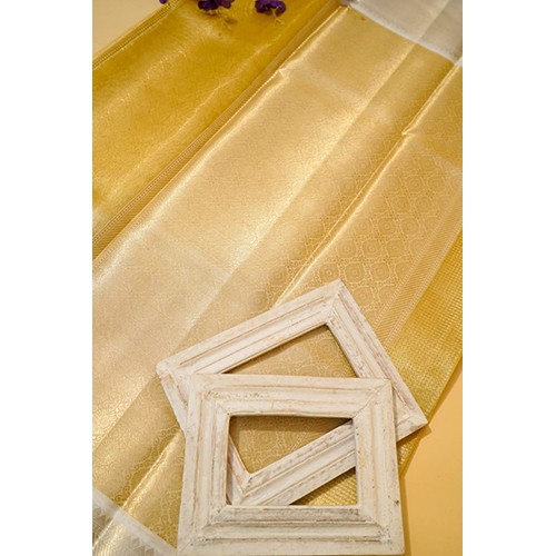 Handwoven Kanjivaram Banarsi Tissue Silk Saree With Gold Zari Work