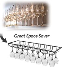 Glass Rack Under Cabinet, 8 Row Extreme Large Stemware Hanger, Metal Black