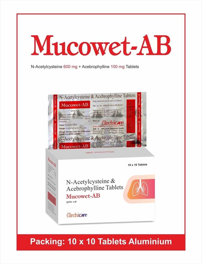MUCOWET AB TABLETS - N-Acetylcysteine + Acebrophylline Composition | Supports Respiratory Health, Promotes Mucus Clearance, Enhances Lung Function