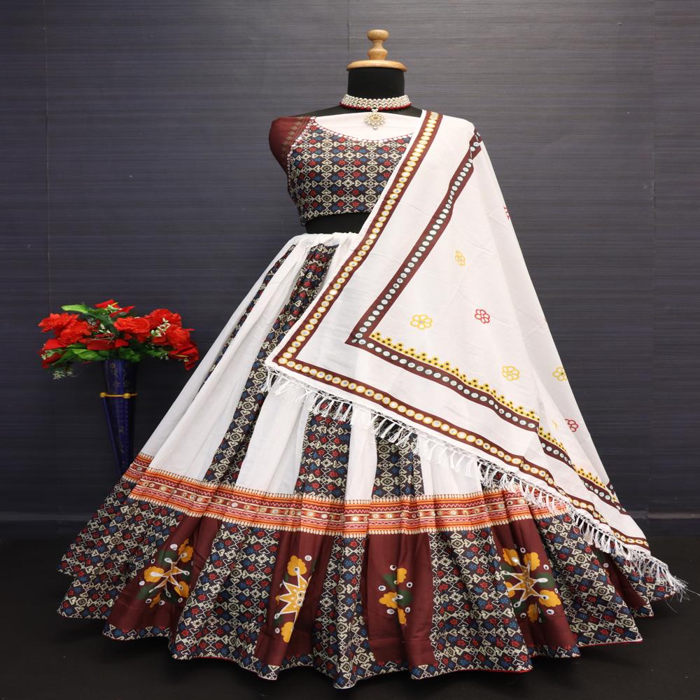 Digital Print Muslin Cotton Lehenga Choli - Color: Multi Color