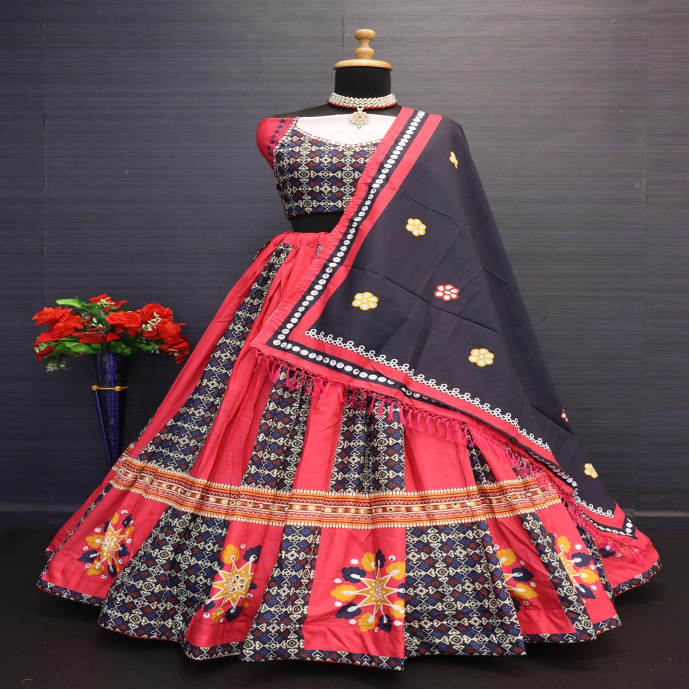 Digital Print Muslin Cotton Lehenga Choli - Color: Multi Color