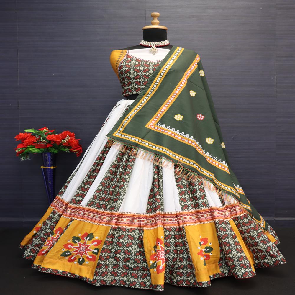 Digital Print Muslin Cotton Lehenga Choli - Color: Multi Color
