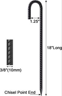 18 Inch Ground Rebar Stakes, 16Pcs J Hook Extra Heavy Duty Rust Proof Coated Steel Ground Anchors