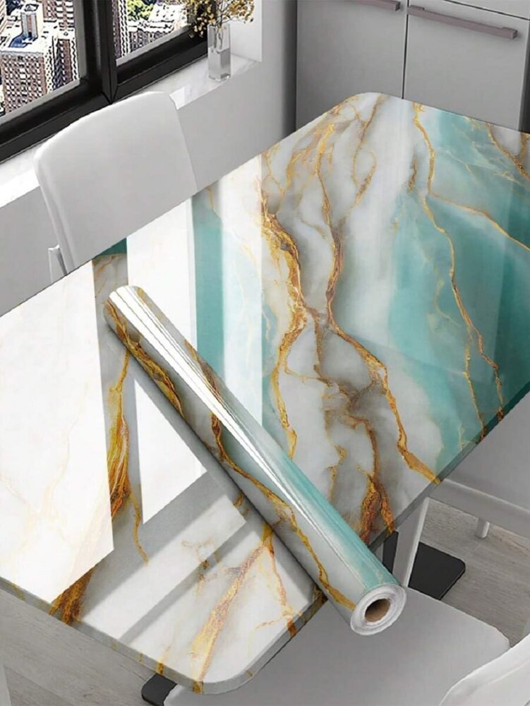 SKY BLUE GOLDEN MARBLE WALLPAPER