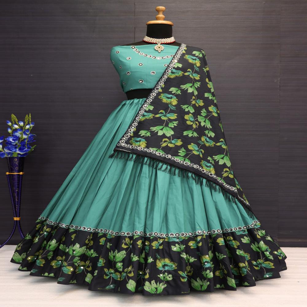 Digital Print Muslin Cotton Lehenga Choli - Color: Multi Color