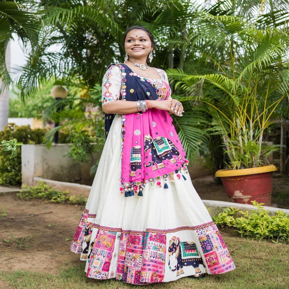 Digital Print Muslin Cotton Lehenga Choli - Color: Multi Color