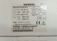 SIEMENS 7UM6211-5EB92-0AA0/FF (BF1105147779) GENERATOR PROTECTION RELAY