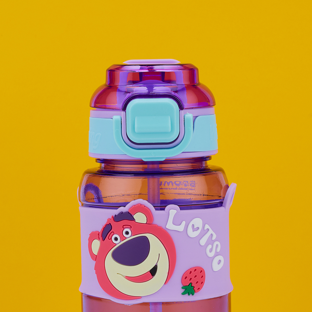 Cherrybox Cartoon Design Sipper Water Bottle - Plastic, 500ml Capacity, Multicolor | Lock Cap For Kids