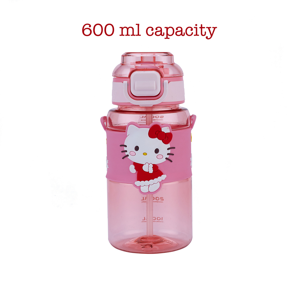 Cherrybox Cartoon Design Sipper Water Bottle - Plastic, 500ml Capacity, Multicolor | Lock Cap For Kids