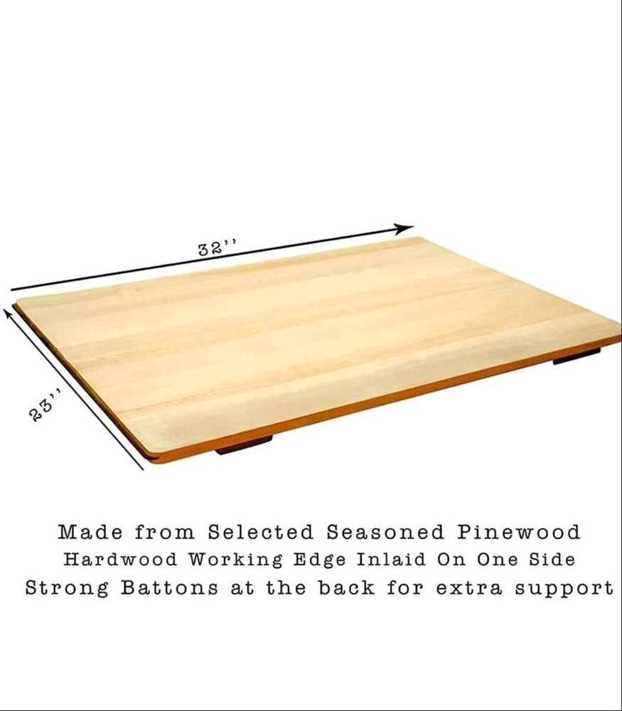 Pine Wood Drawing Board - 32 X 23 Inch, Brown Polish Finish | Selected Seasoned Pinewood, Hardwood Working Edge, Smooth Surface, Strong Battons