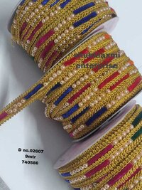 Velvet Lace - 1 Inch Multi-color Border Lace | Embroidered Design With Gota Patti, Zari, Moti, And Fancy Velvet Features