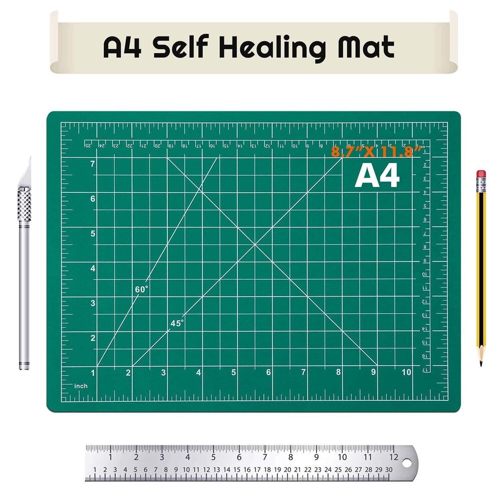 A4 Cutting Mat - 5-layer Pvc Material | Self-healing Surface, Double-sided With Inch Grids & Angle Markings, Protects Cutter Blade