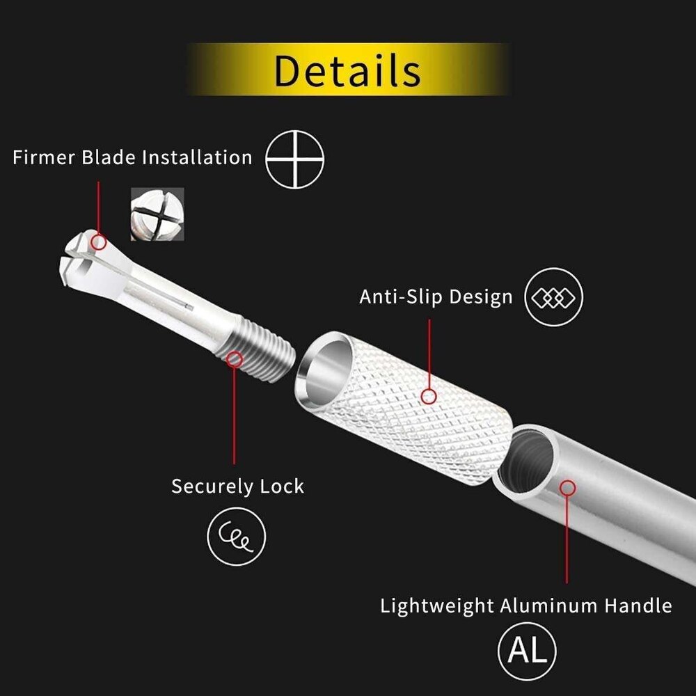 Pen Knife - Aluminum Handle, 360-degree Head Rotation | Super Sharp Steel Blades, Non-slip Grip, 5 Replaceable Blades With Safety Cap