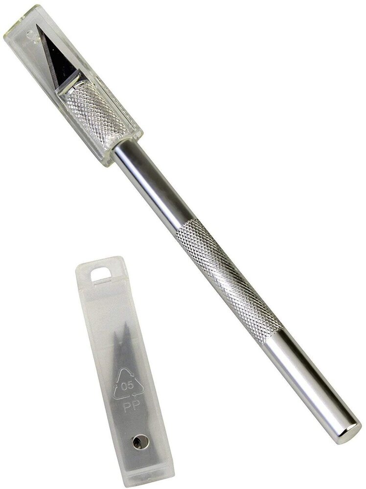 Pen Knife - Aluminum Handle, 360-degree Head Rotation | Super Sharp Steel Blades, Non-slip Grip, 5 Replaceable Blades With Safety Cap