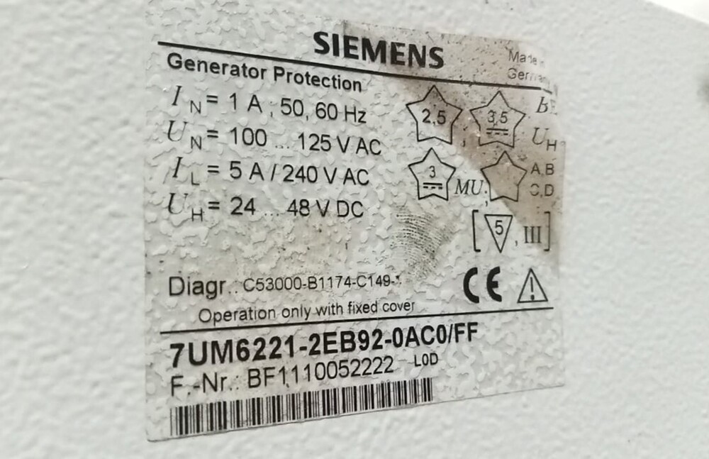 SIEMENS 7UM6221-2EB92-0AC0/FF (BF1110052222) GENERATOR PROTECTION RELAY