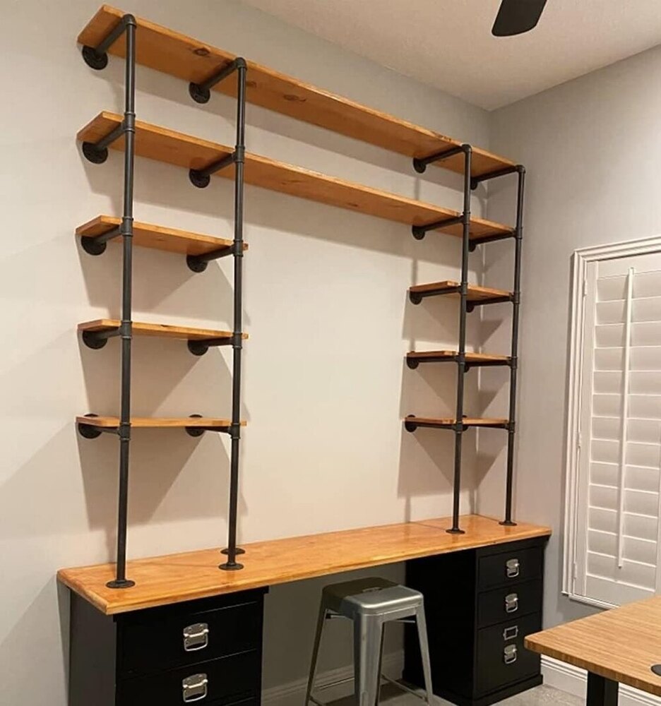 Wall Mount iron Pipe Shelf,DIY Open Bookshelf,Hung Bracket (2Pcs)