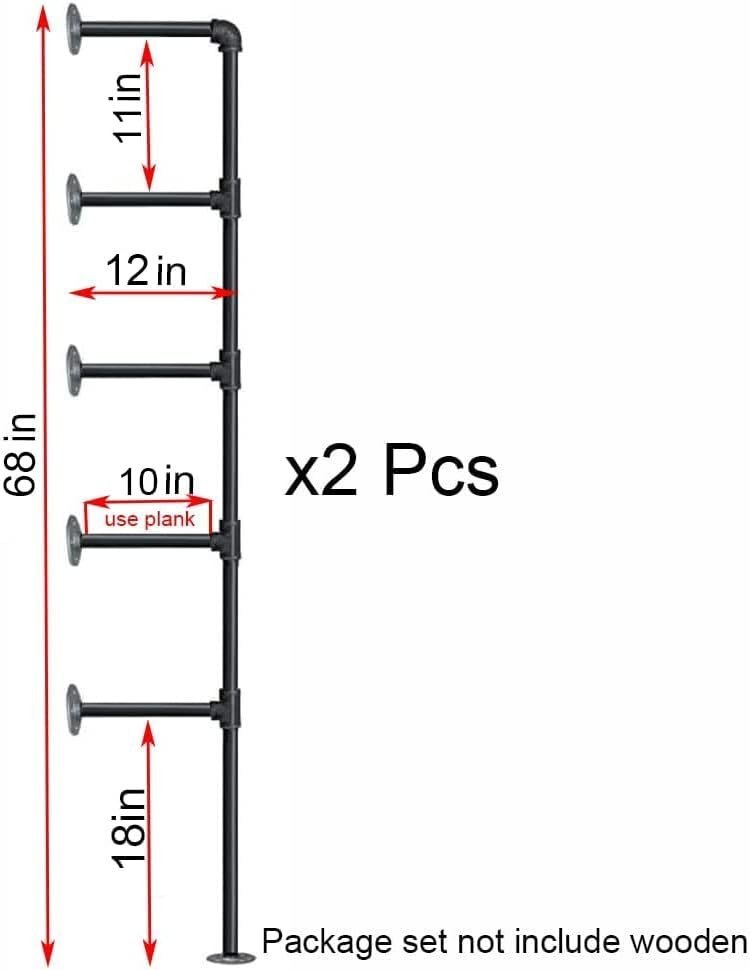 Wall Mount iron Pipe Shelf,DIY Open Bookshelf,Hung Bracket (2Pcs)