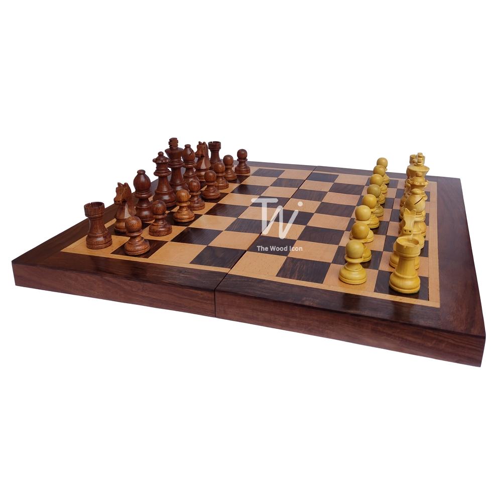The Wood Icon Handmade Wooden Chess Set - Eco-friendly Wood, 16x16 Inches | Handcrafted Carved Pieces, Premium Folding Board, Elegant Design