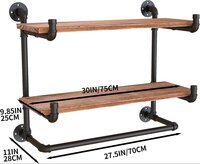 30in Industrial Pipe Clothing Rack,2-Tier Wall Mounted Clothes Rack, Pipe Clothing Rack with Shelf