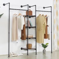 Wall Mounted Pipe Heavy Duty Clothes Rack,2 Hang Rods & 4 Shelves, 72.8