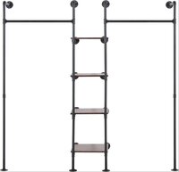 Wall Mounted Pipe Heavy Duty Clothes Rack,2 Hang Rods & 4 Shelves, 72.8