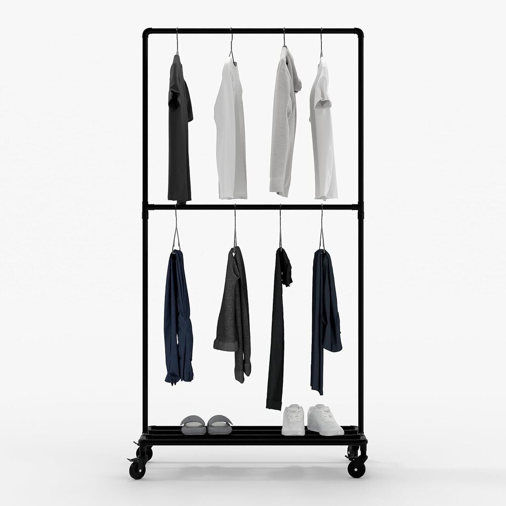 Heavy duty clothes rack with wheels - Industrial pipe clothing rack metal black