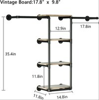 Wall Mounted Pipe Clothing Rack with Shelves, Industrial Clothes Rack with 4 Tier Closet Bar