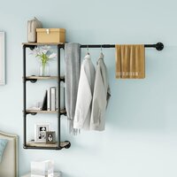 Wall Mounted Pipe Clothing Rack with Shelves, Industrial Clothes Rack with 4 Tier Closet Bar