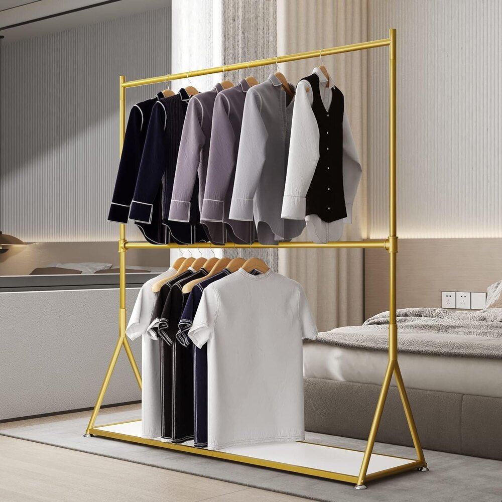 Iron Metal Gold Clothing Rack with Shelf, Clothes Racks, Modern Heavy Duty Garment Rack