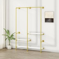 Gold Clothing Rack With 3-tier Shelves, Multi-purpose Heavy Duty Industrial Pipe Clothes Rack - Color: Golden