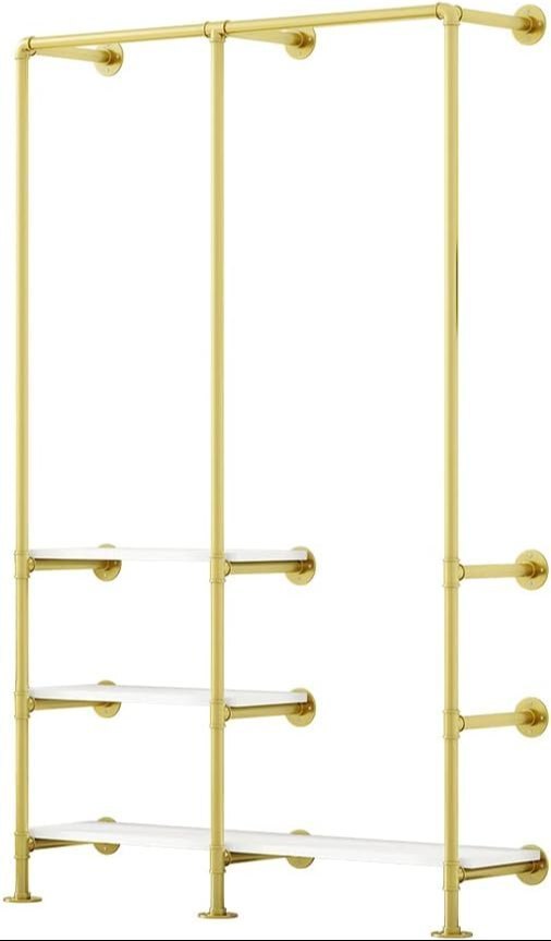 Gold Clothing Rack With 3-tier Shelves, Multi-purpose Heavy Duty ...