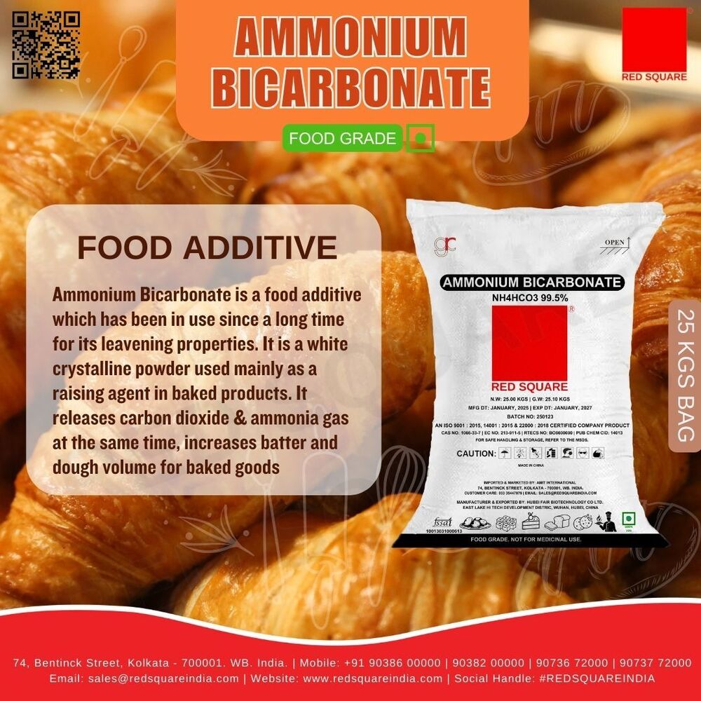 Ammonium Bicarbonate - Food Grade - Red Square - Cas No: 144