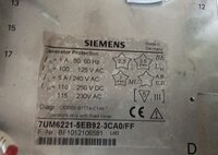 SIEMENS 7UM6221-5EB92-3CA0/FF (BF1012106581) GENERATOR PROTECTION RELAY