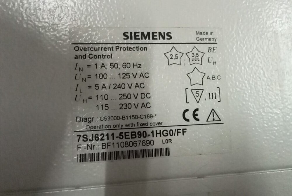 SIEMENS 7SJ6211-5EB90-1HG0/FF (BF1108067690) OVERCURRENT PROTECTION RELAY