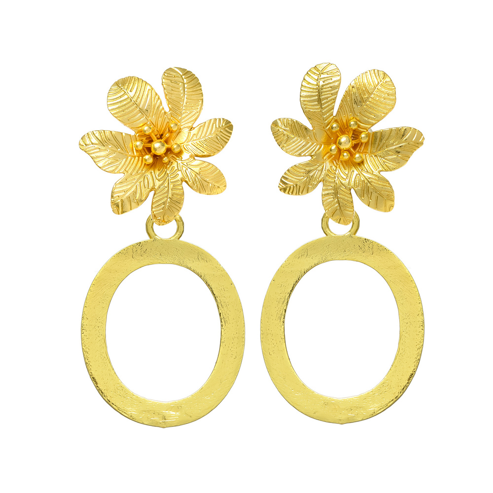 New arrival gold plated earring with big flower top, woman ethnic earring