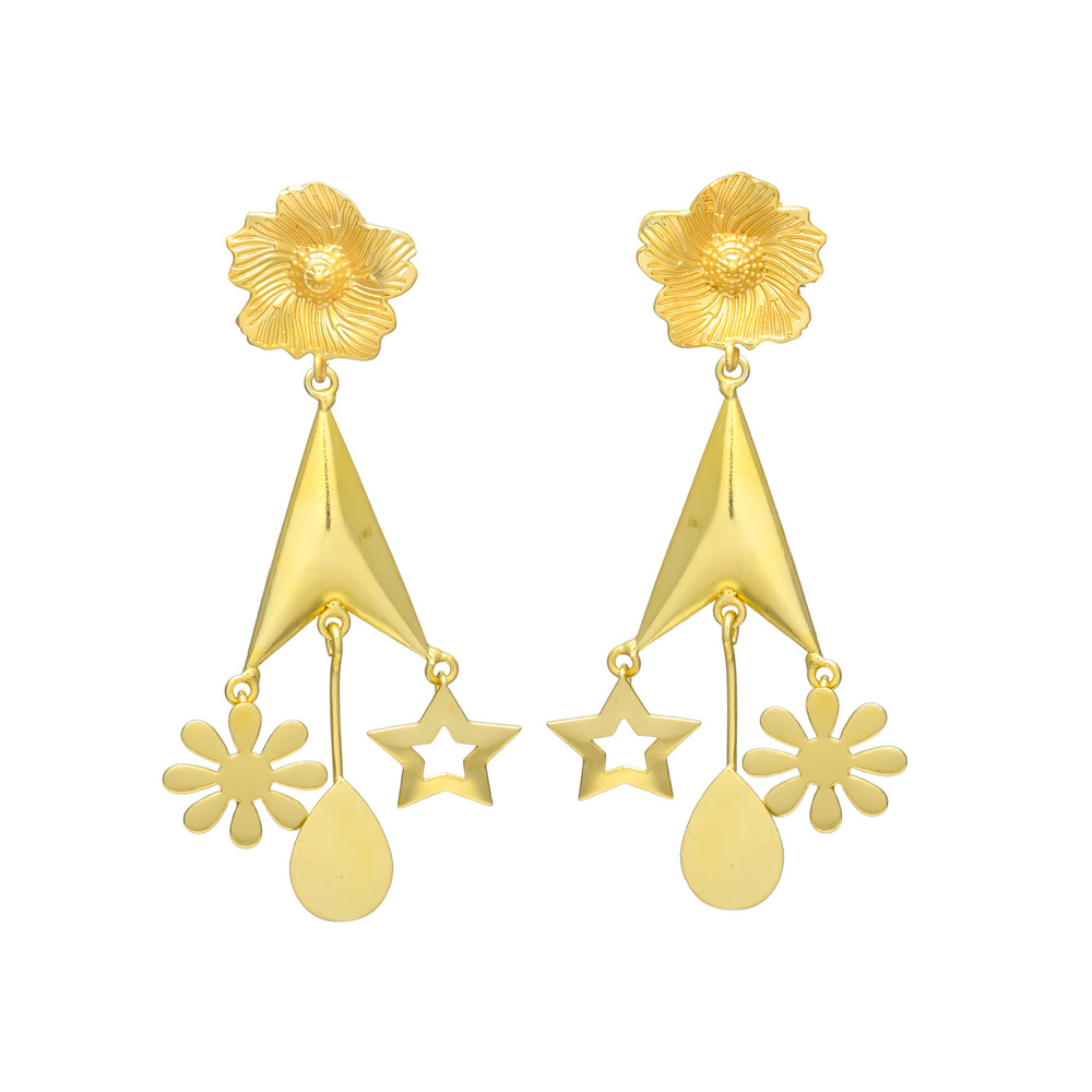 New arrival woman star and flower earring set, gold plated earring set