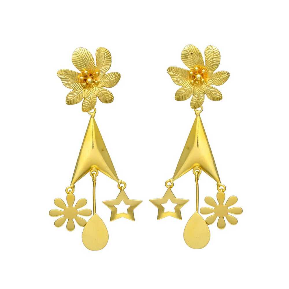 New arrival woman star and flower earring set, gold plated ethnic earring set