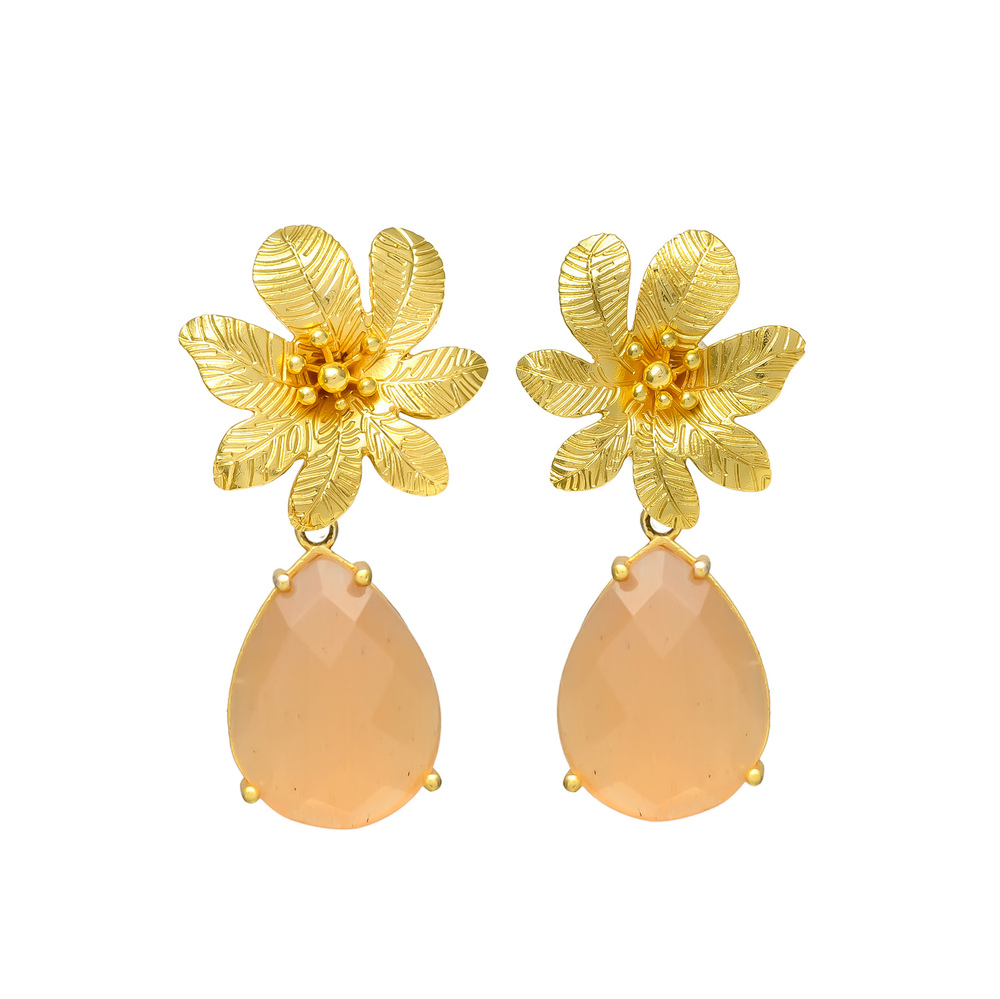 New arrival woman big flower stud peach chalcedony earring