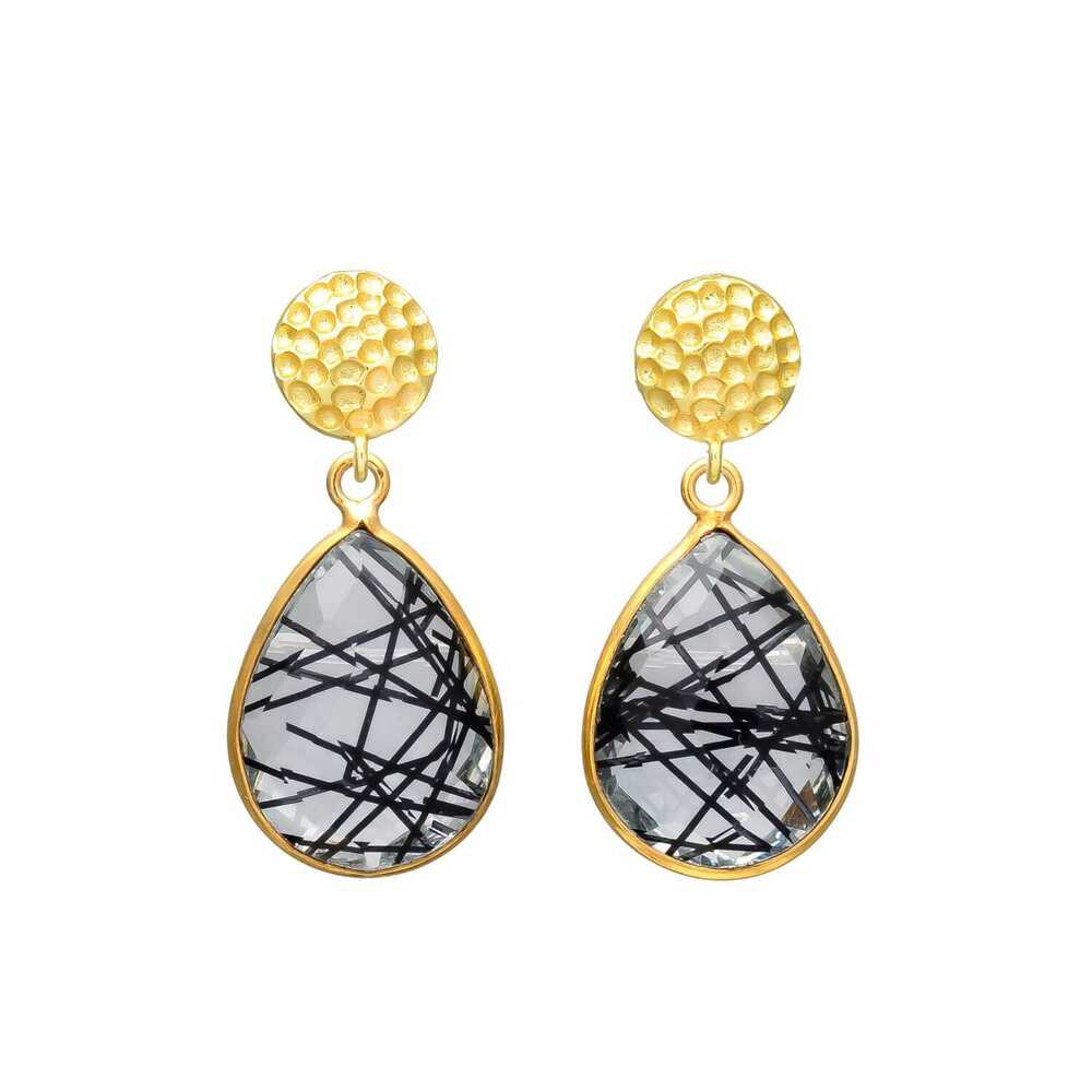 new arrival black rutile woman gold plated earring