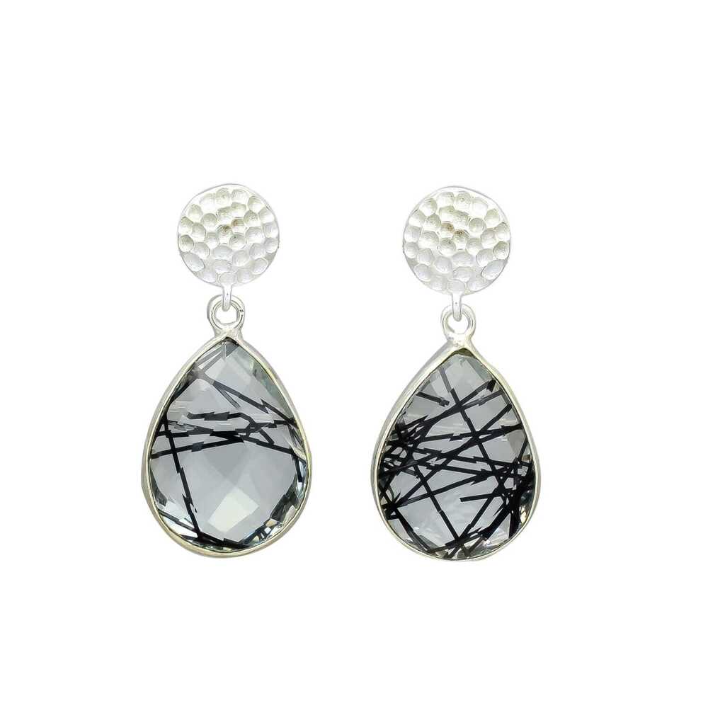New arrival black rutile woman silver plated earring