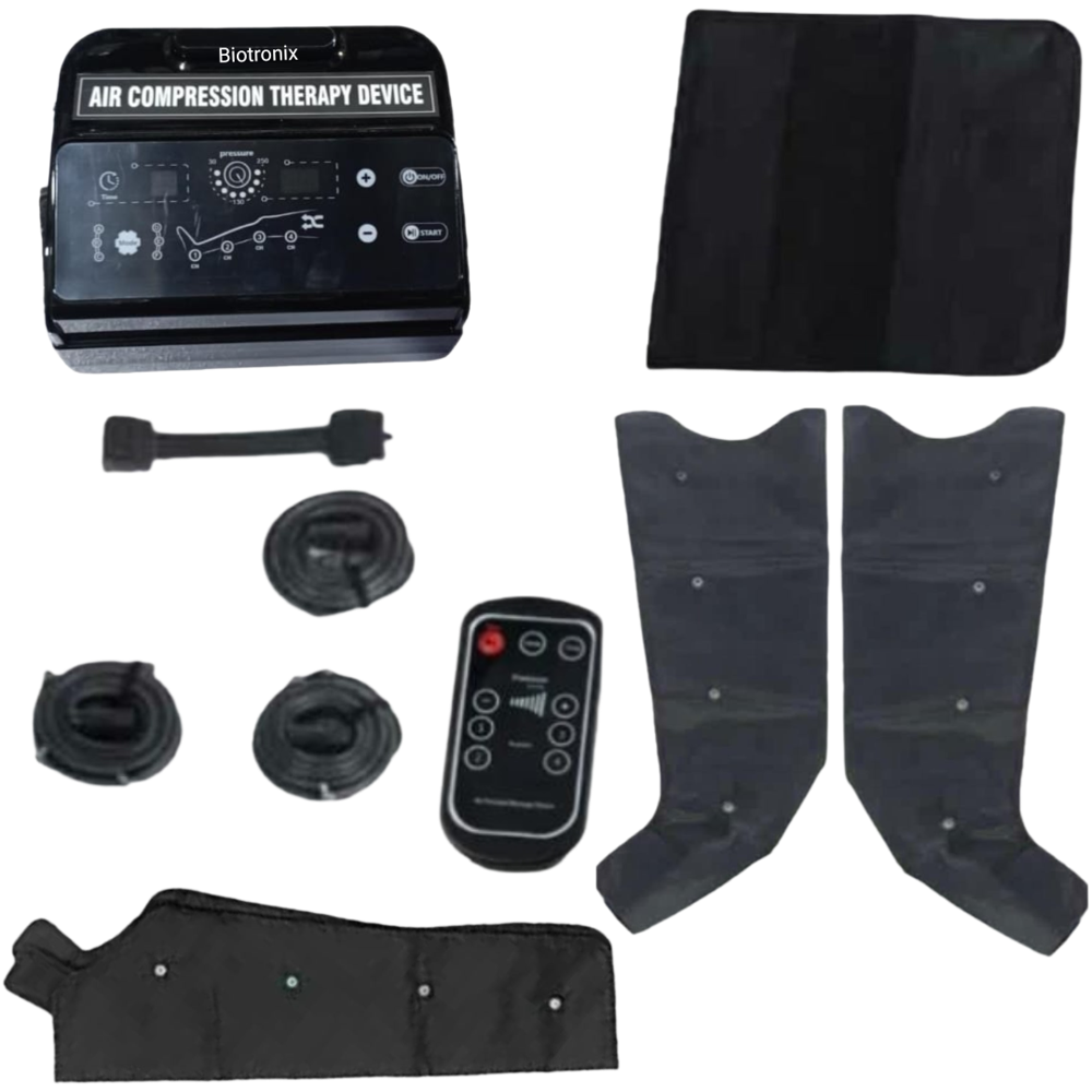 Air Compression Therapy Device (8 Ch) - 2 Legs, 1 Waist, 1 Arm Sleeve for Swelling, Pain Relief