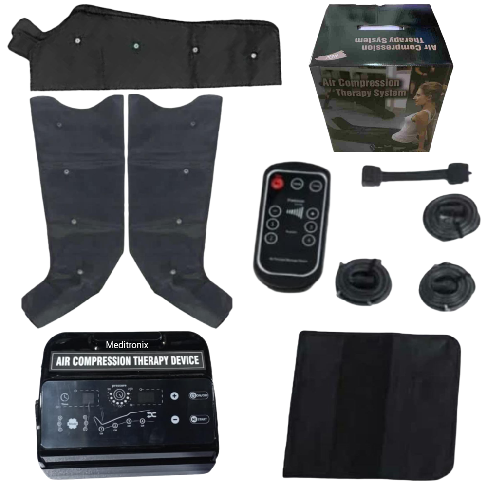 Air Compression Therapy Device (8 Ch) - 2 Legs, 1 Waist, 1 Arm Sleeve for Swelling, Pain Relief