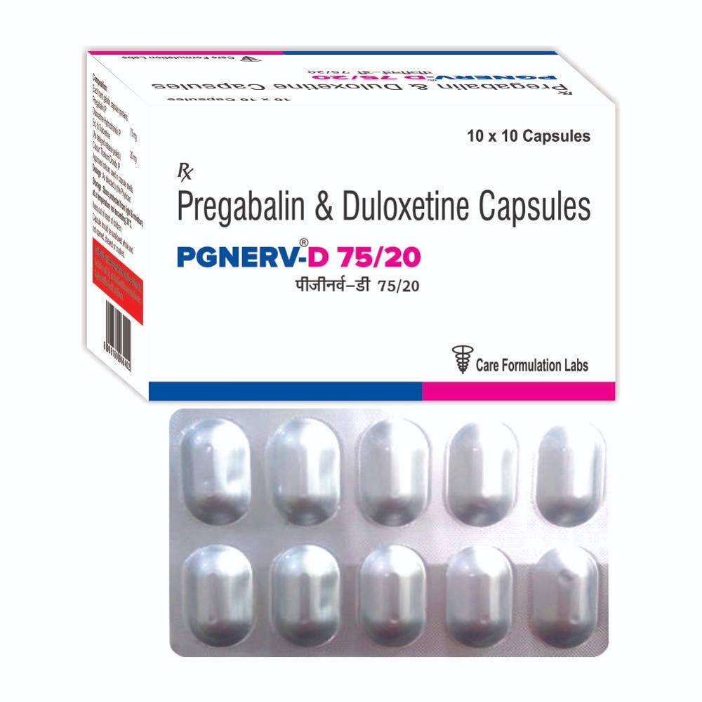 Pregabalin IP  75MG Duloxetine Hydrochloride IP EQ to Duloxetine 20 MG.