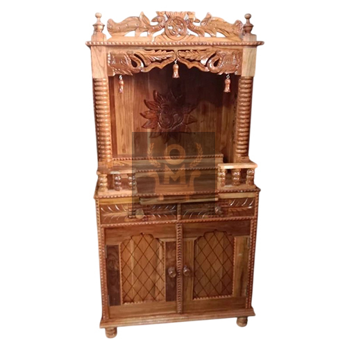 Teak Wood Traditional Mandir With Cabinet - Color: Brown