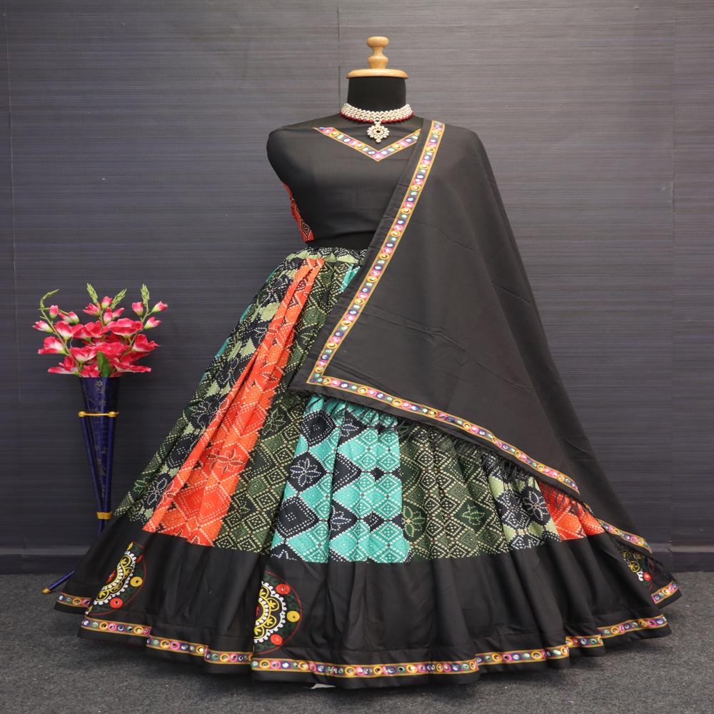 Digital Print Muslin Cotton Lehenga Choli - Color: Multi Color