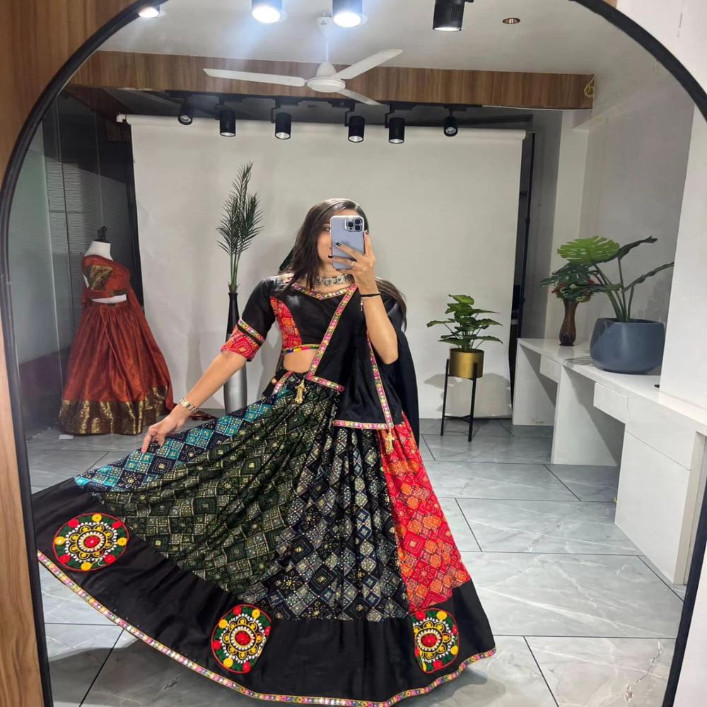 Digital Print Muslin Cotton Lehenga Choli - Color: Multi Color