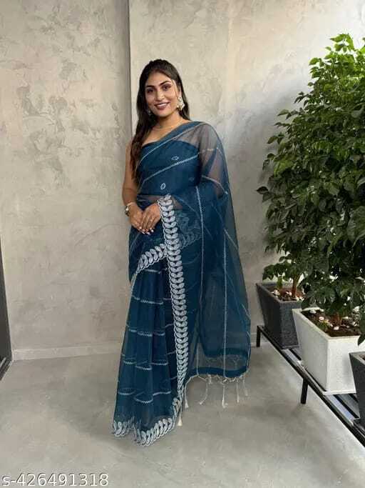 Organza Copy Fabric Saree - Bust Size: 40 Inch (In)